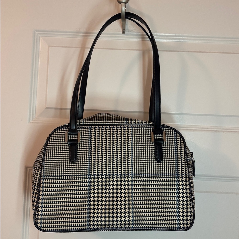 VTG Lauren Ralph Lauren houndstooth bowler bag  black, blue & ecru silver accent - Picture 3 of 14